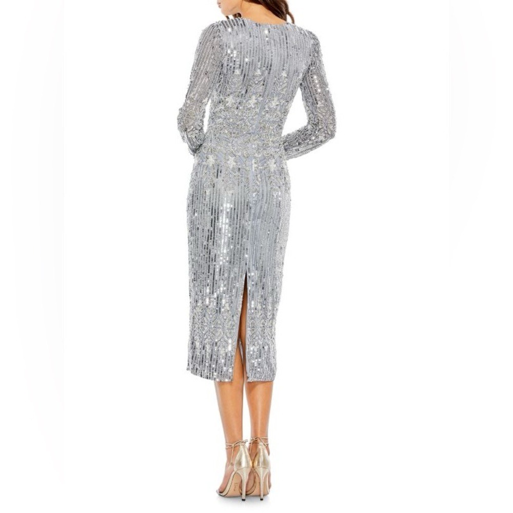 Mac Duggal Silver Long Sleeve Sequin Dress - Picture 2 of 14